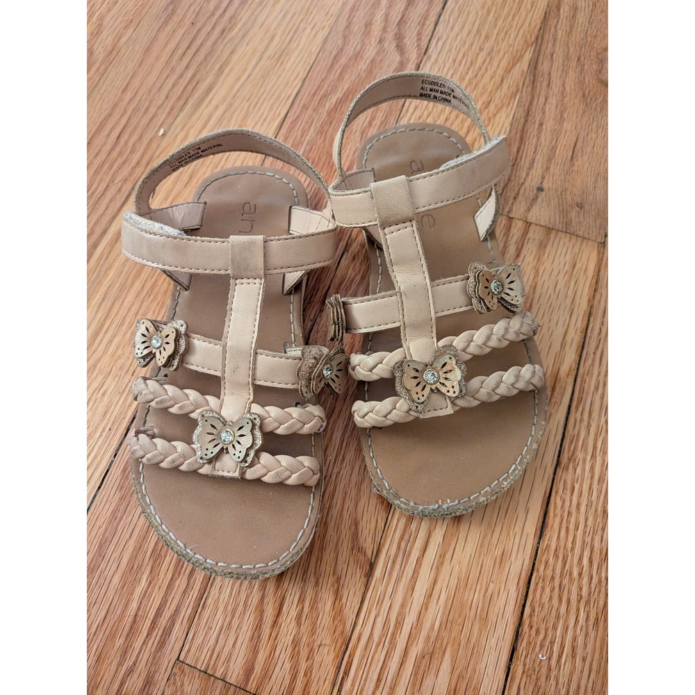 Annie Ecuddles Girls Butterfly Braided Strappy Sandals Beige Size 11M